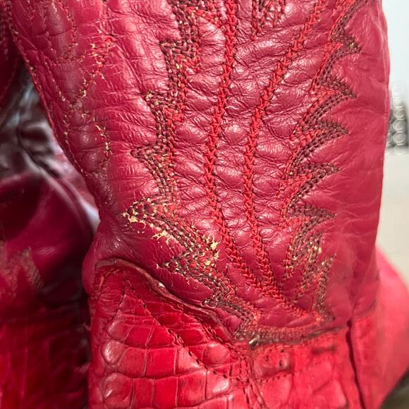 VTG Wild Wild West Red Cayman Fuscus Leather Cowboy Boots Western Snip Toe 7.5 - Picture 13 of 13